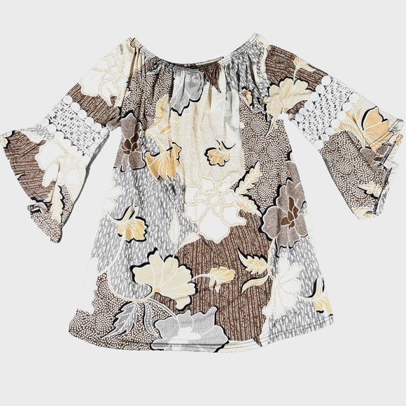 lildy Tops - Boho Crochet Off Shoulder Tunic Womens XL Floral Bell Sleeve Peasant Flowy